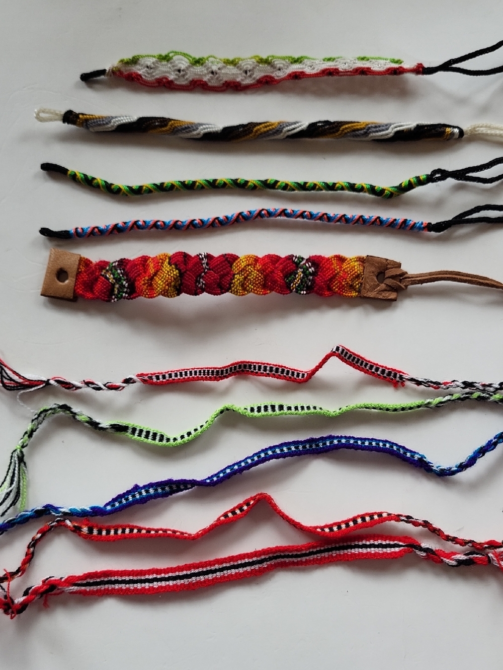 10 Handmade Colorful Woven Braided Friendship Bracelets - Assorted Colors